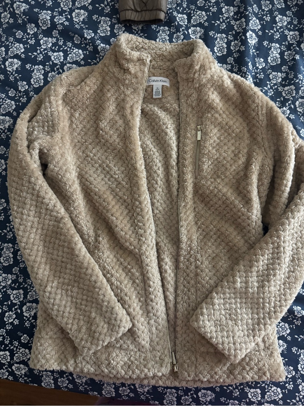 Calvin Klein Beige Plush Full-Zip Teddy Jacket